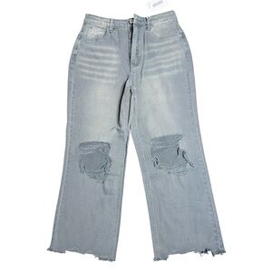 Zenana High Rise Wide Leg Distressed Jeans Size 28 NWT Light Wash